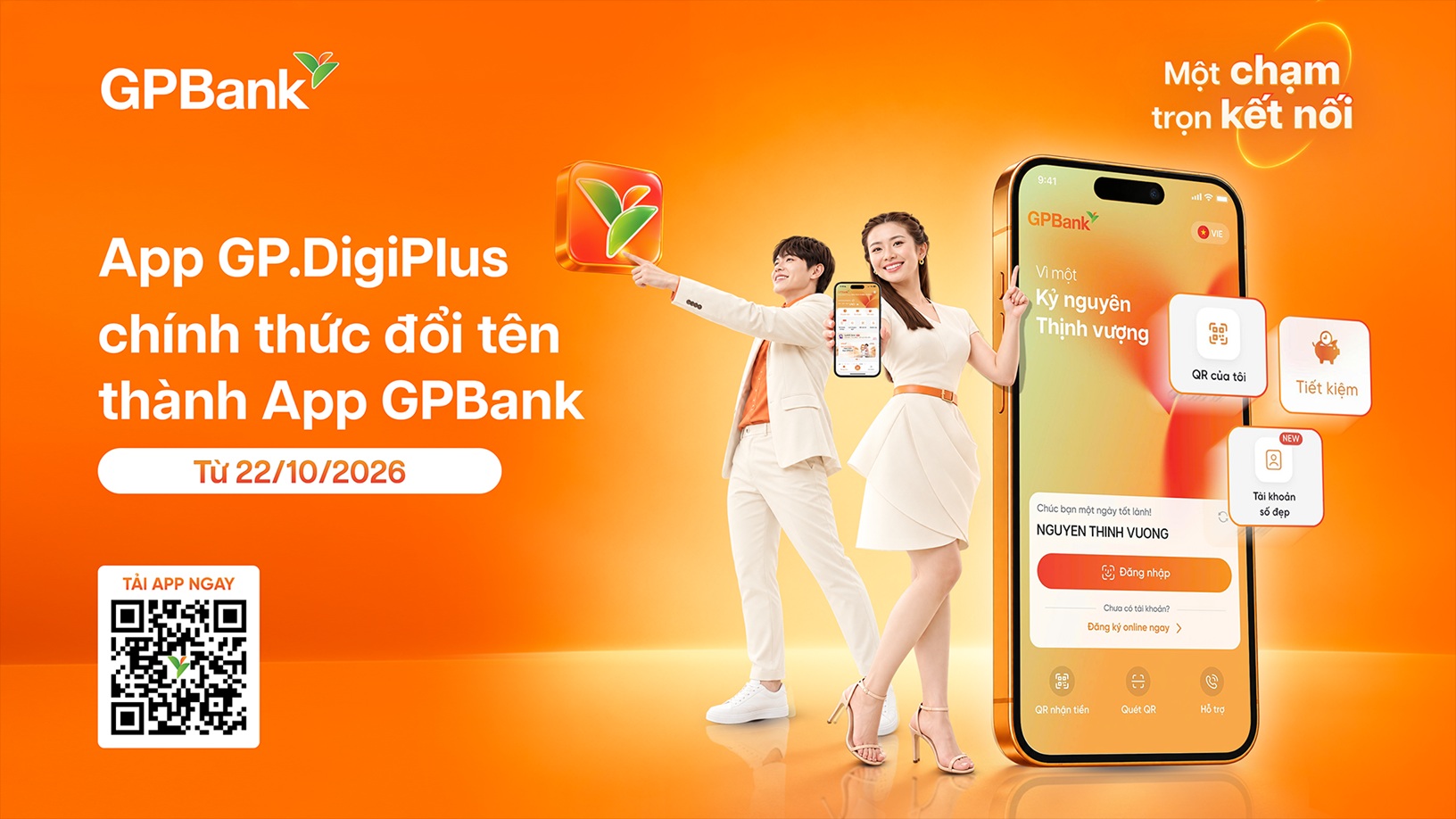 App GP.DigiPlus chính thức đổi tên thành App GPBank từ ngày 22/10/2026